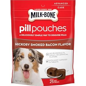 Milk-Bone Pill Pouches Dog Treats, Hickory Smoked Bacon Flavor, 6 Ounce (Pack of 5)