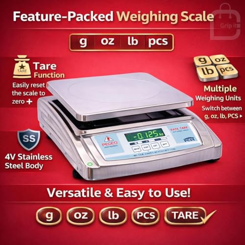 Image of Gripit 35kg Digital Weighing Scale for Shop, Grocery & Commercial Use | High Precision 1g Accuracy Heavy Duty Weight Machine with 10x12 Inch Stainless Steel Pan | Electronic Vajan Kata for Retail