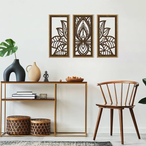 HPNIUB 3PCS Lotus Flower Wall Decor, Mandala Carved Wood Sign for Yoga Room, Spiritual Meditation Wooden Hanging Plaque Home Decor for Living Room Office Bathroom Decoration(8x16Inch) - Image 6