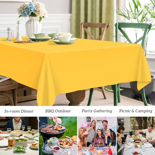 Image of Mulbozy 12 Pcs Yellow Plastic Tablecloth for Rectangle Table, 54 x 108 inches Disposable Yellow Party Table Covers for Birthday, Anniversary, Wedding, Fine Dining, Graduation Party Decoration