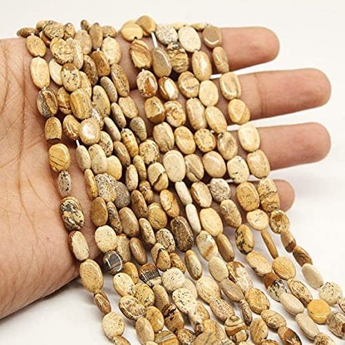 Perles jaspe paysage pierres naturelles ovales pour fabrication bijoux