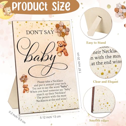 Image of Wesiti 51 Pcs Cool Baby Shower Game Wooden Sign Gift Sets 50 Baby Shower Pacifiers Necklace Acrylic Pacifier for Gender Reveal Party Favor(Bear,Brown)