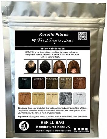 100% Natural Keratin Hair Building Fibres - Refill For Hair Loss - Alopecia & Chemotherapy (50g, Dark Brown)