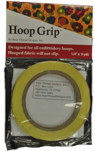 Bear Thread Hoop Grip Strip for Embroidery – 1/4in x 9yds, Non-Slip Fabric Grip Tape for Hoops, Prevents Fabric Slipping – Adhesive, Easy to Apply & Remove, Fits Most Embroidery Hoops