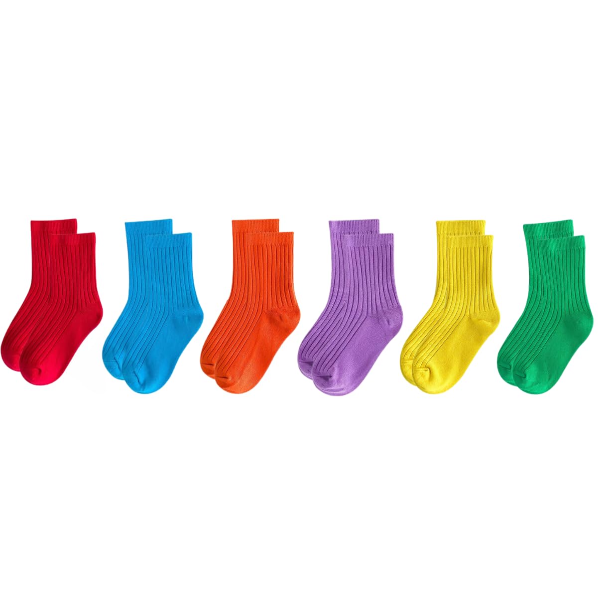 Kjuti Organic Cotton Ribbed Baby Crew Socks, Unisex, 6-Pack Solid Multicolor, Soft, Breathable, Eco-Friendly Toddler Socks .(US, Age,1-3 years)