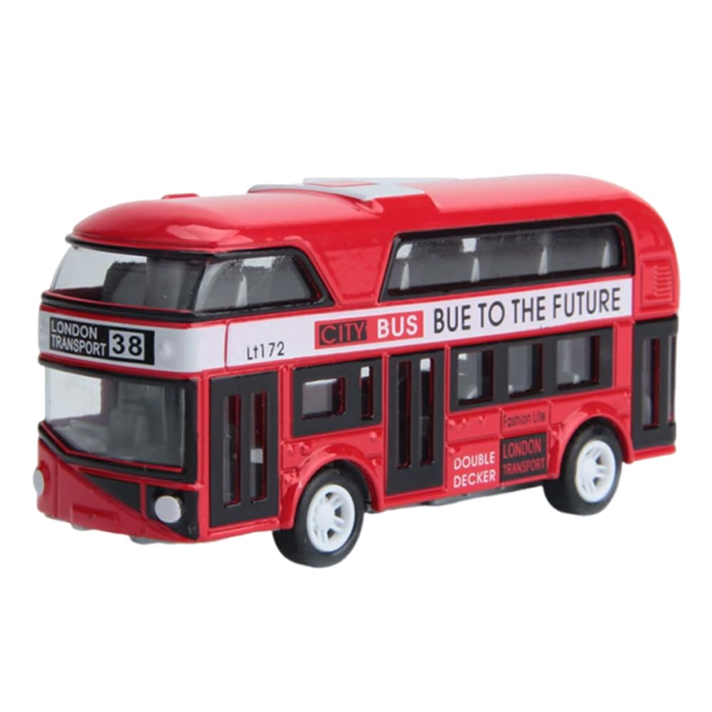 CLKDPNO Bus Toy Double Decker, Red Diecast Toy Bus Alloy Pull Back Car Model Toy Vehicles City Sightseeing Tour School Metal Buses for Toddlers Kids Gifts