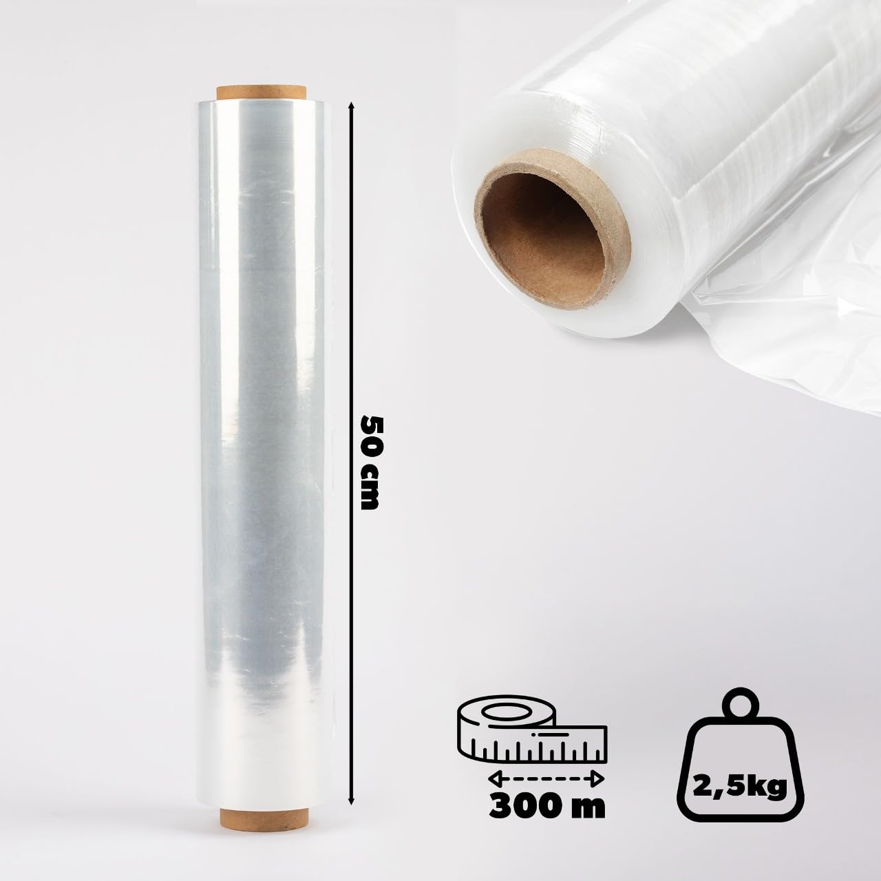 KADAX Pellicola elastica trasparente, 300 x 50 cm, pellicola di plastica per trasloco, 3 kg, per mobili, magazzini, trasporto, pellicola avvolgente, pellicola per imballaggio (set da 6 pezzi)