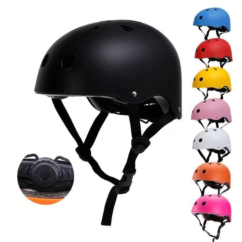 Multifunctional Sports Helmet for Kids & Adults โ Adjustable, Ventilated Safety Helmet for Cycling, Skateboarding, Inline Skating, Balance Bikes, and Ice Skating (Black, M(52-57cm))
