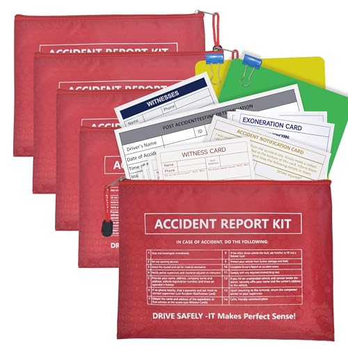 5 Pack Waterproof Vehicle Accident Report Kit in Vinyl Pouch 6.9 * 9.3inch Car Accident Kit Driver's Vehicle Inspection Report Helps Drivers Collect Organize and Report Vehicle Accident Information