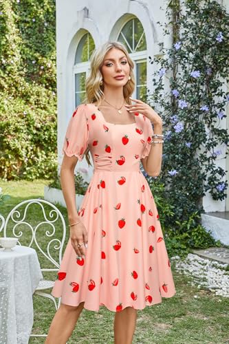 Image of Belle Poque Women's Vintage Midi Cottagecore Cocktail Dresses | Belle Poque Women's Vintage Cottage Core Dress,A-line,Midi,Square Neck,Homecoming Dress,Cocktail Dress,Sun Dress