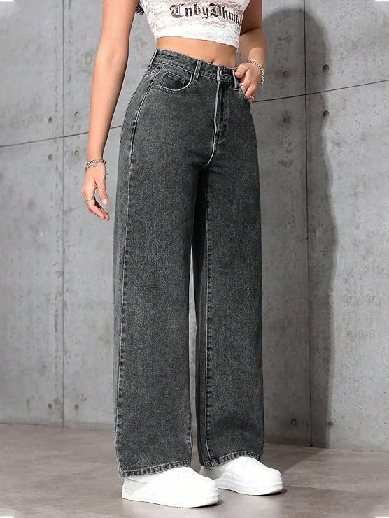 Image of Shyam Enterprises Women Grey Wide Leg Denim Jeans Modern Fit Bottom and DESGNING