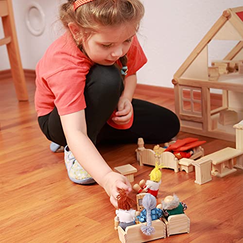 Sumind 35 Pcs Wooden Dollhouse Furniture with 8 Family Figures, Montessori Educational Wood Dolls House Accessories for 1:12 Scale, Preschool Imaginative Play Kit for Girls and Boys by Sumind - Used condition - Image 6