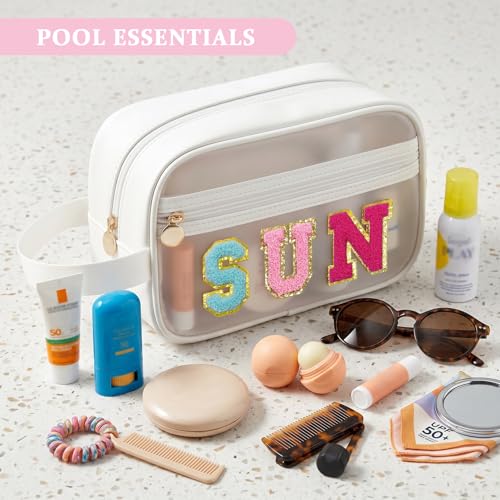Image of COSHAYSOO Clear SUN Makeup Bag Sunscreen SPF Pouch Beach Pool Lake Spa Travel Cosmetic Toiletry Stuff Organizer for Women Teenage Girls Mothers Day Nurse Appreciation Graduation Preppy Gifts