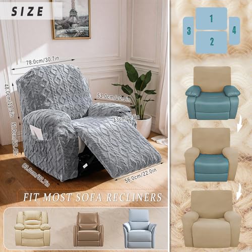 Image of JOKIVTOU Recliner Chair Covers 4-Pieces Reclining Chair Slipcovers with Pocket& Elastic Bottom, Soft Feel Fitted Lazy Boy Sofa Couch Cover Washable, Stretch Recliner Furniture Protector