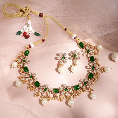 Image of Rubans Necklace Set Gold Plated Traditional Stylish Jewellery Gift for Women & Girls