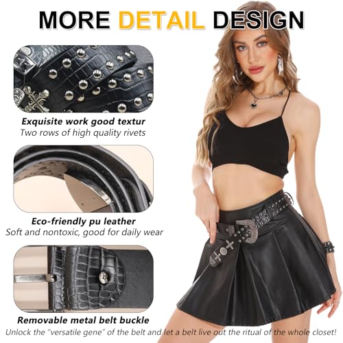 Black Western Cowboy Belt for Men Women Western Cowboy Cowgirl Y2k Studded Belt Western Punk Studded Belts4