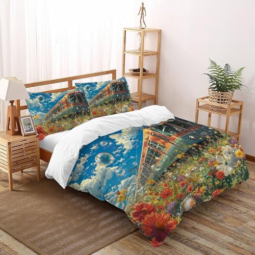 Housse de couette train en microfibre douce et confortable, parure de lit imprimée premium - 2