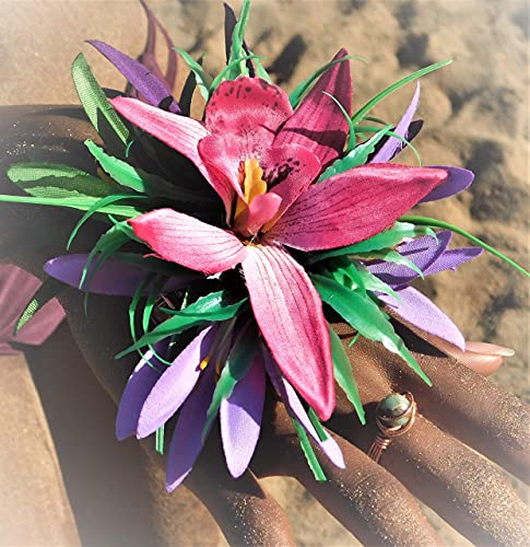 Hair Clip-Tropical Artificial Orchid Flower Pink-Bojo Wedding Hairpiece For Women-Hawaii Luau Hula Costume Hair Accessories For Girls-Big Hair Clip By Aviella Aloha #TOP3