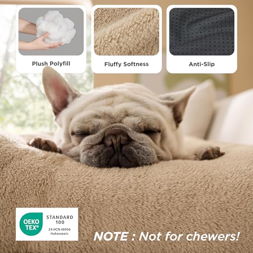 BEDSURE Hundebett Waschbar Extra Groß - XL Hundekissen Bett Beruhigende Hundematratze mit Rutschfestem Boden, Hund Angst Kissen für Sehr Große Haustiere, Kamel, 104x69x8cm