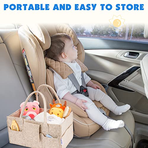 Image of Maliton Felt Diaper Caddy Organizer with Lid - Large, Khaki | 15x9x7 inch Portable Nursery Storage Bin and Car Organizer for Diapers, Wipes. Boy & Girl Shower Gift Basket, Baby Essentials