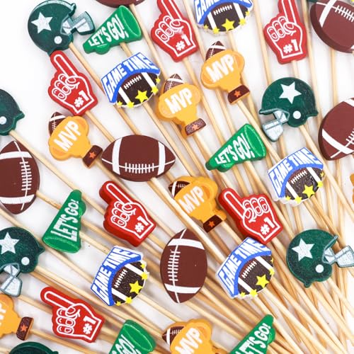 WorldBazaar Football Cocktail Picks 120Pcs Football Toothpicks for Appetizers Sports Ball Decorative Picks Fruits Sandwich Buffets Sticks Holiday Birthday Sport Party Decorations