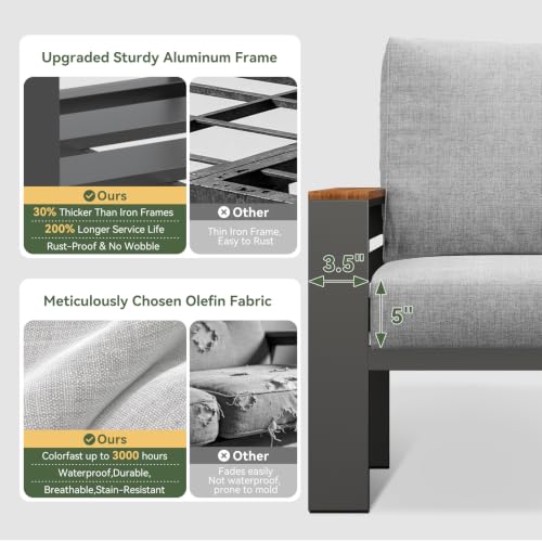 Image of Aoxun Aluminum Patio Furniture Set with Swivel Chairs & Fire Pit Table | All Weather Outdoor Sectional with Washable 5 inch Thick Olifen Cushion, Patio Conversation Sets with Coffee Table, 7-Seat