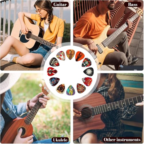 Image of ZIBUYU 12Pcs Guitar Picks PVC Guitar Picks with Thin, Medium & Heavy Picks Rock Aesthetic Pick 0.46mm /0.71mm /1mm (12Pcs Roll)