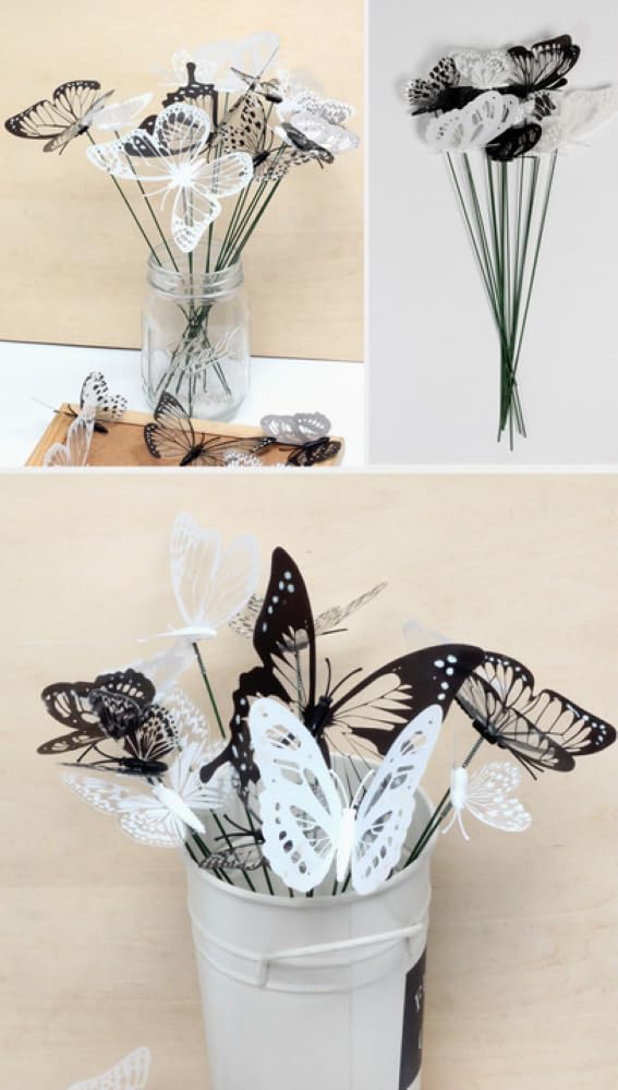 50pc 3D Butterfly Garden Stake Decor,10" PVC Butterfly Garden Decor for Outside,Shaking Head Artificial Butterflies for Cake Bouquet Wall Lawn Pathway Plant Pot Flower Bed Yard Decor (Black) - Image 4