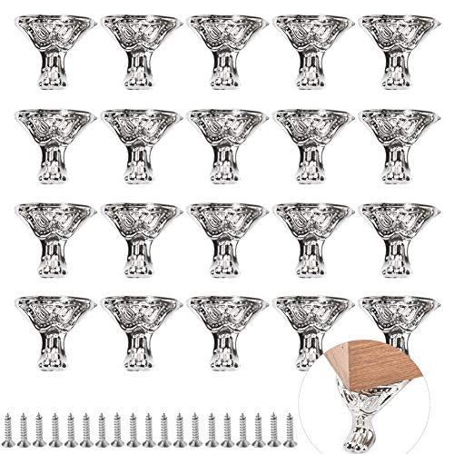 20pcs Antique Brass Box Legs Silver Box Legs Feet Corner Protector Decorative Jewelry Box Feet Jewelry Gift Box Wood Case Vintage 1.1x1.06inch (Silver)