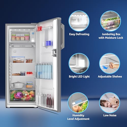 Image of acer 215L 3 Star Direct-Cool Single Door Refrigerator (AiSense, AR215AD3FSHD, Silver Hairline)