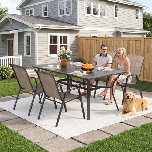 Image of Outdoor Patio Chairs Set of 4 Stackable Dining Chairs All-Weather Textilene Furniture Set for Pool Deck, Backyard, Garden