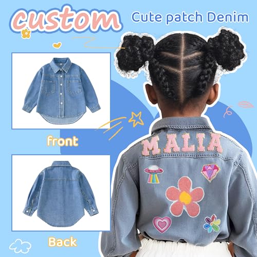 Personalized Girls Denim Jacket with Names, Custom Long Sleeve Jean Jacket for Boy 1-10 Year Old Boy Clothes Gifts, Spring&Fall Jackets Outerwear for Toddler Kids2