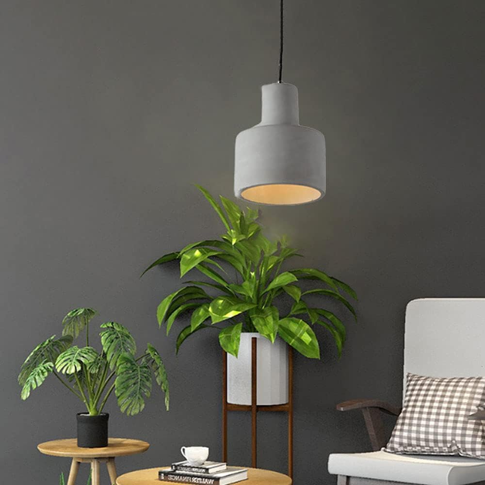 Lampada a Sospensione Industriale in Cemento Stile retrò Nostalgia, lampadario con Cavo Regolabile, Mini Lampada da soffitto E26 Creativity Grigia per Ristorante, Soggiorno, Isola,