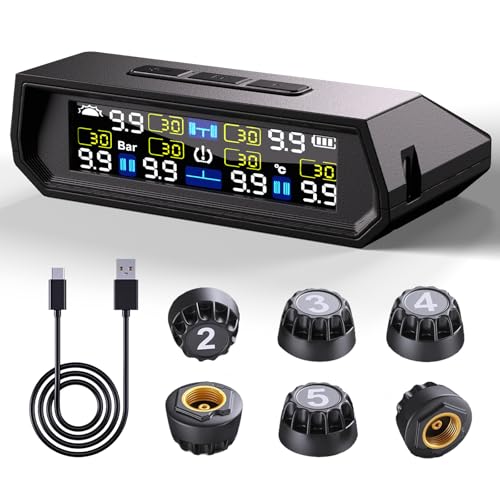 MERCESCU·JC 6-Sensor RV Tire Pressure Monitoring System – Real-Time Wireless TPMS with LCD Display, Alarm, 24/7 Safety Monitoring for Trailers, Motorhomes, and Campers