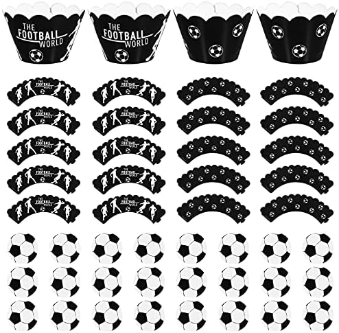 Toyvian 48Pcs Soccer Ball Cupcake Toppers and Wrappers, Football Cake Toppers Wrappers Set Cupcake Decorations for Soccer Ball Theme Party, Birthday Party, Baby Shower (Without Toothpicks)
