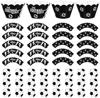 Toyvian 48Pcs Soccer Ball Cupcake Toppers and Wrappers, Football Cake Toppers Wrappers Set Cupcake Decorations for Soccer Ball Theme Party, Birthday Party, Baby Shower (Without Toothpicks)