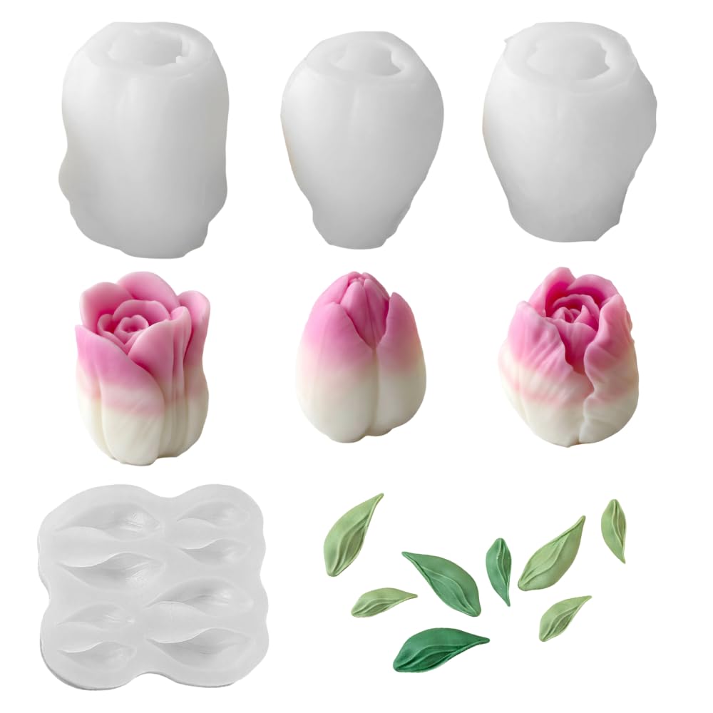 4PCS Tulip Candle Moulds, 3D Resin Casting Mould Silicone Mould for DIY Craft Soap Polymer Clay Plaster