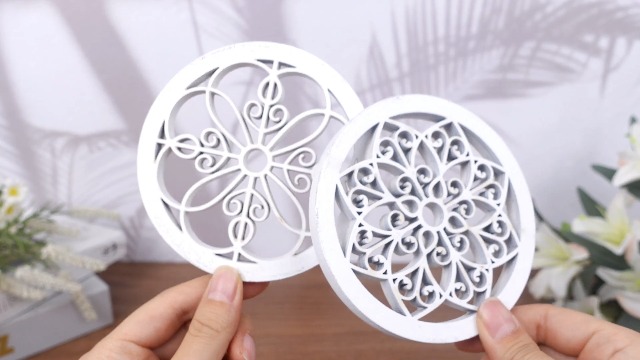 Estatuas de madera con diseño floral para decoración de mesa miniatura 7