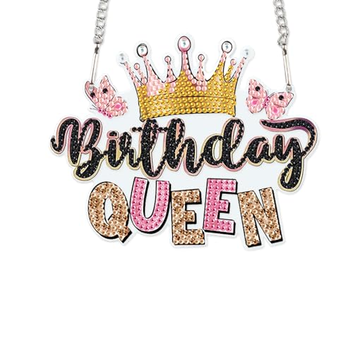 Image of AiYuanzsh Birthday Queen Diamond Painting Hanging Sign - 5D DIY Diamond Art Kit with Crystal Rhinestones, Wall Door Window Decoration, Gift for Women or Adults