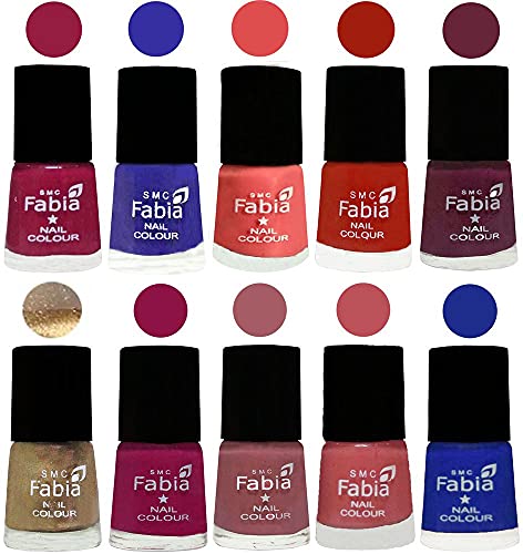 Image of SMC Fabia ALL IN ONE (PACK OF 10), Long Lasting Glossy Nail Polish, 6 ml Each, All Vibrant Colours,01763