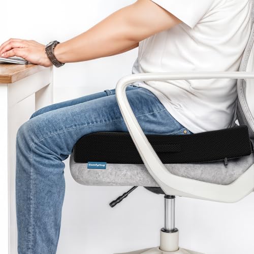 Image of ComfyHug Seat Cushion - High-Resilience Foam with Air Mesh Cover | Ergonomic Support for Long Sitting in Office, Car, Wheelchair & Home (18 x 16 x 2.5 Inch, Black)