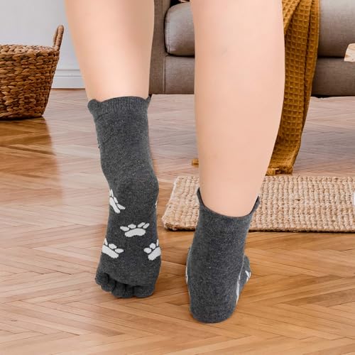 Image of ZAKASA Womens Toe Socks Funny Cat Dog Print Cotton Five Finger Socks Novelty Athletic Running Crew Ankle Socks Size 6-9
