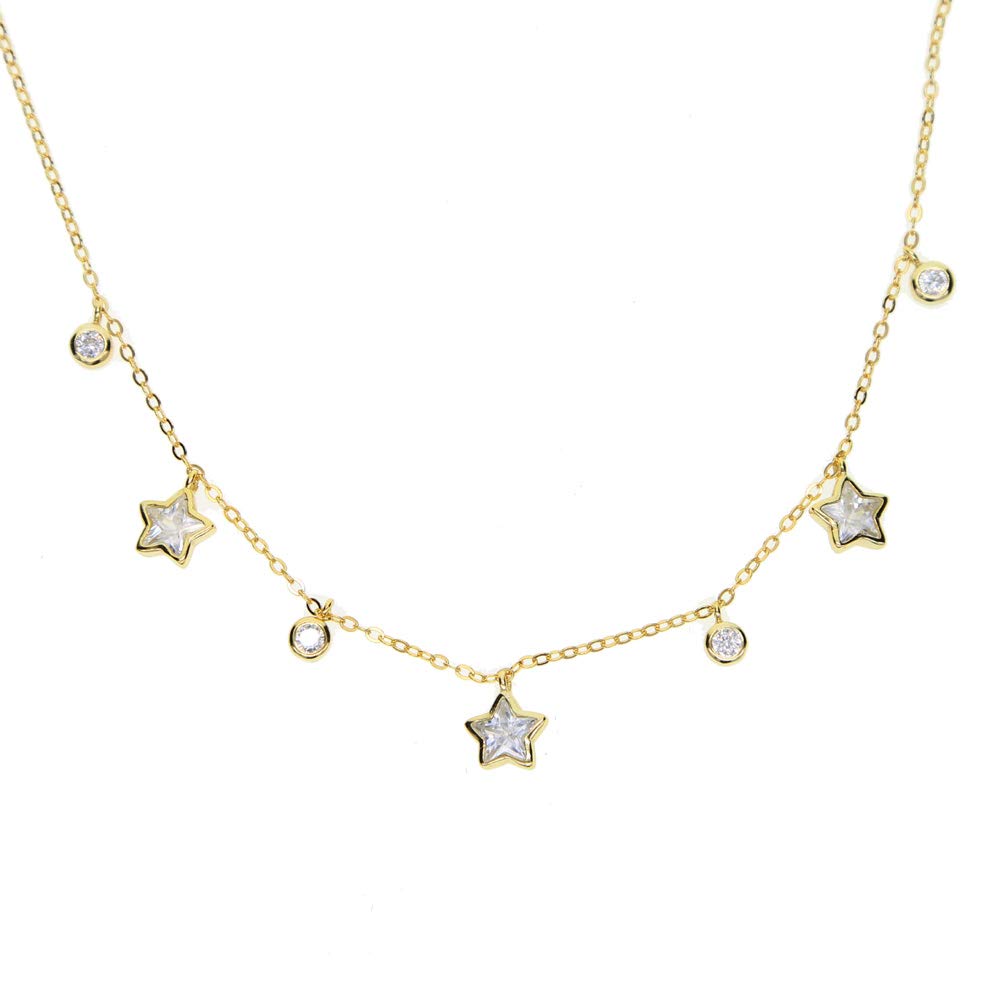 Runde/Stern pflastern klare zarte Frauen Mädchen Geschenk 925 Sterling Silber Hochzeit Braut Lariat Halsketten Schmuck