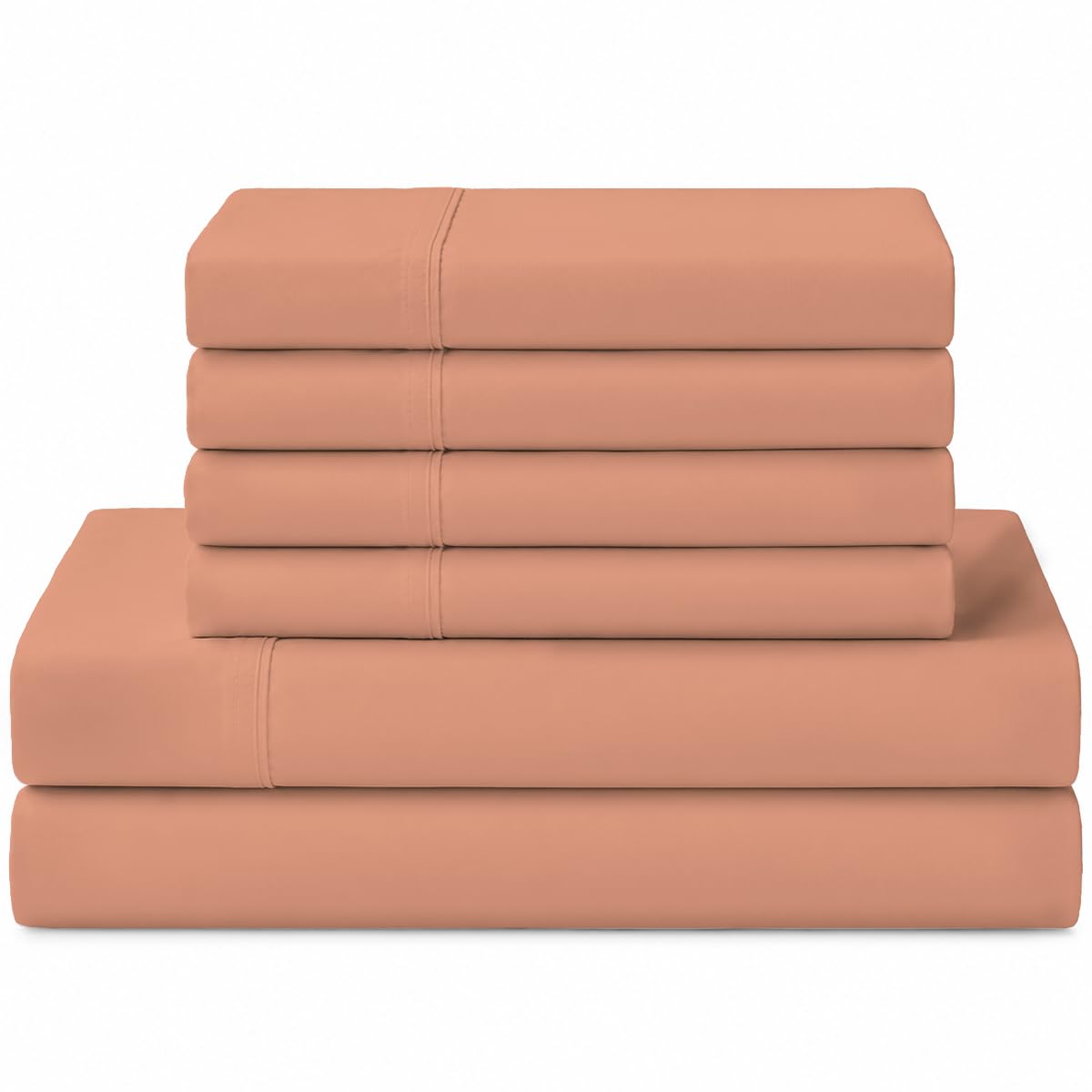 Linen Home 100% Cotton Percale Sheets Queen Size, Tera Clay, Deep Pocket, 6 Pieces Set- 1 Flat, 1 Fitted and 4 Pillowcases, Crisp Cool and Long Staple Strong Bed Linen