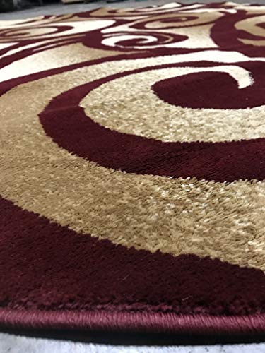 Modern Oval Contemporary Abstract Area Rug 256,000 Point Burgundy Beige Swirl Bellagio Design 341 (5 Feet 2 Inch X 7 Feet 3 Inch) #TOP5