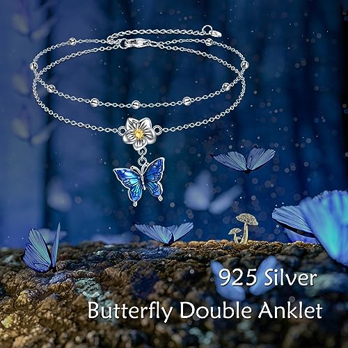 Image of YAFEINI Anklet Bracelets for Women Girls Sterling Silver Hummingbird /Dragonfly /Butterfly Link Chain Anklets Jewelry Gifts