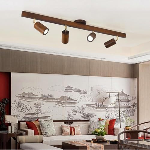 Adjustable LED Spotlights with Wooden Base - Modern Ceiling Light Fixture for Hallway, Kitchen, Gallery Art Display & Track Style Directional Accent Lighting