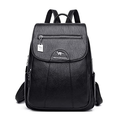 Mochila Feminina Couro Macio Modelo Vintage E Versátil (Preto)