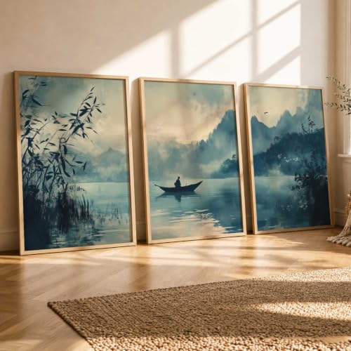 Image of kotart Big Aesthetic Nature Art Wall Framed Posters | Japanese Nature View Framed Poster for Living Room Bedroom Wall Decor Set Of 3 (10X13 inch)