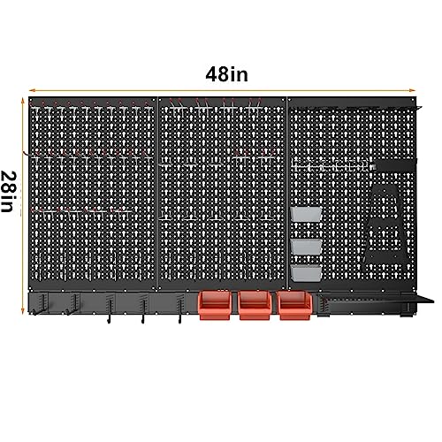 Image of TORACK Metal Pegboard Wall Organizer System for Garage, 109 PCS Pegboard Accessories Tool Organizer Kit with Pegboard Bins, Hooks, Tool Storage Peg Board for Workbench(Black)